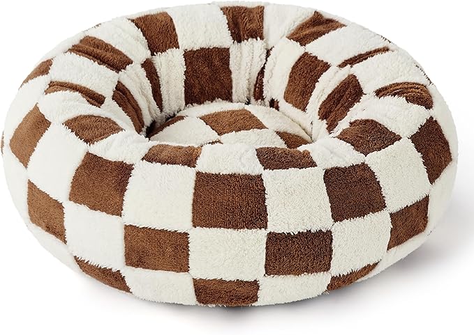 LE SURE Donut Small Dog Bed - Round Cat Bed for Indoor Cats with Anti-Anxiety Calming Teddy Sherpa Plush & Anti Slip Bottom Brown