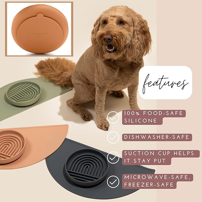 The Slowdown Bowl Silicone Slow Feeder for Dogs & Puppies, Slow Eating Modern Lick Mat Design, Reduces Gulping, Fits 2 Cups 7.5” Across x 1.5” Tall, Mealtime Challenge, Medium-Terracotta
