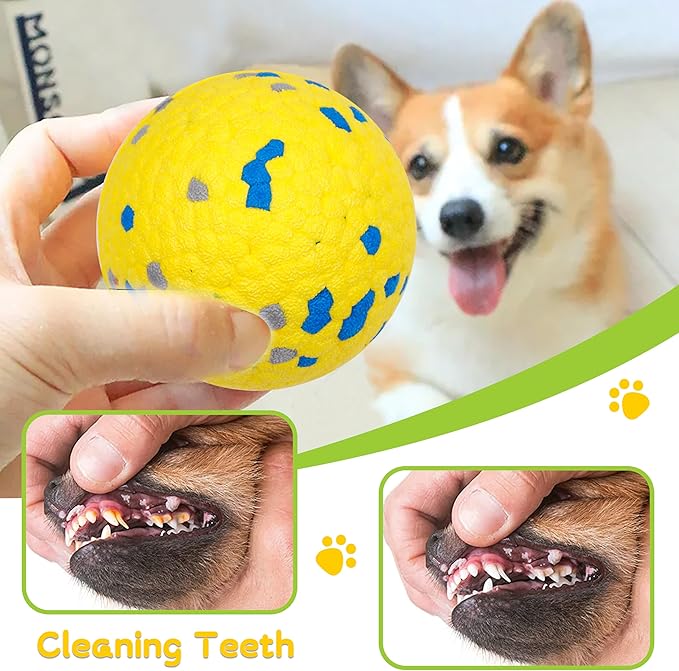 2pack 3''Durable Dog Balls for Aggressive Chewers, Indestructible Bouncy Floating Balls for Training, Catch and Fetch, Durable Solid Tennis Ball Toys for Large, Medium Dogs, Colorful Yellow