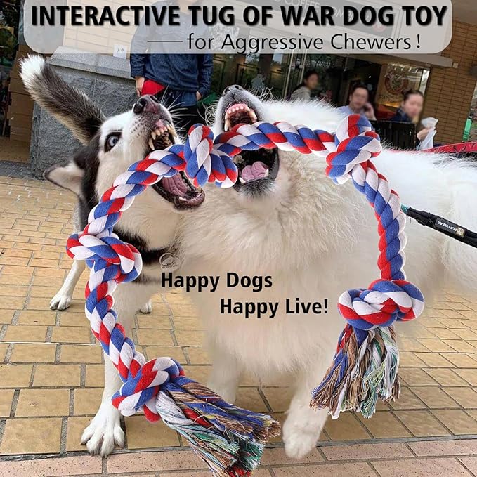 Dog Rope Toys for Large Dogs Aggressive Chewers, Dog Chew Toys for Large Breed Indestructible, Heavy Duty Tough 3 Feet 5 Knots Dog Toy, Sturdy Rope toy for Dogs Tug of War Dog Toy Teeth Cleaning