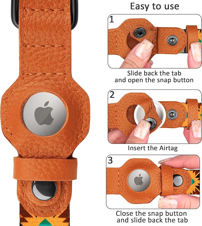 AirTag Dog Collar with Metal Buckle - Soft Leather Printed Nylon Dog Collar with Apple AirTag Holder - Cute Tracking GPS Pet Collars for Girl Boy Small Large Dogs (M, 14"-18" Neck Fit, Southwest)