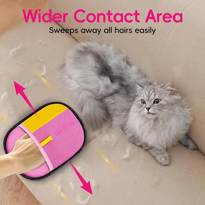Upgraded pet Hair Removal Gloves, Reusable pet Hair Removal Gloves, Powerful cat and Dog Hair Removal, Suitable for Clothes、Sofas、Carpets、car Seats etc. (2PCS Pink)