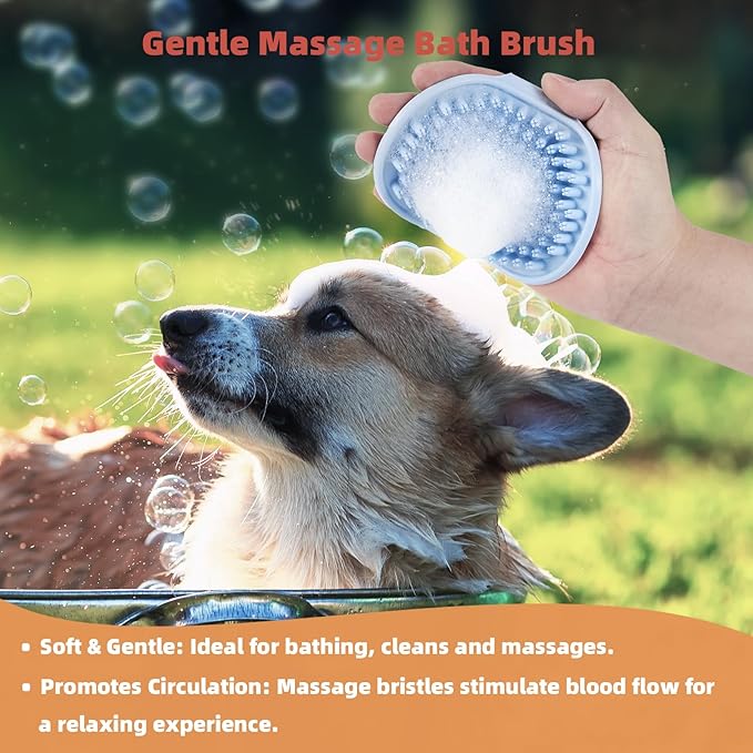 3PCS Cat & Dog Brush Set: Slicker & Deshedding Brush, Dematting Comb, and Bath Brush – Premium Grooming Tools for Shedding & Tangle-Free Fur (blue)