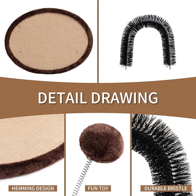 Hollypet Cat Hair Brush Toy with Sturdy Scratcher Pad, Arch Groomer Massager, Self Grooming Massaging for Indoor Kitten and Small Dog, Gray