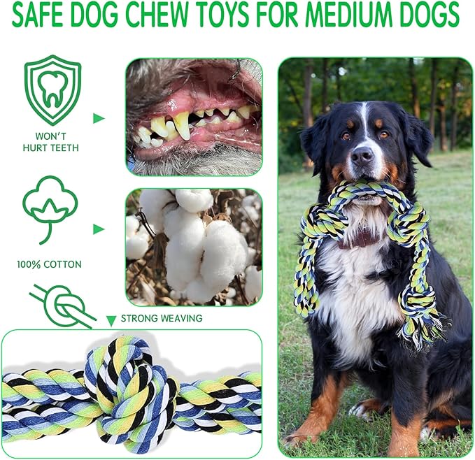 15pc Heavy Duty Dog Rope Toys Tough Tug of War Dog Toys, 100% Cotton Tug Toy for Boredom for Large/Medium/Small Dogs for Chewing, Playing, Teething, Teeth Cleaning, Tossing and Catching.