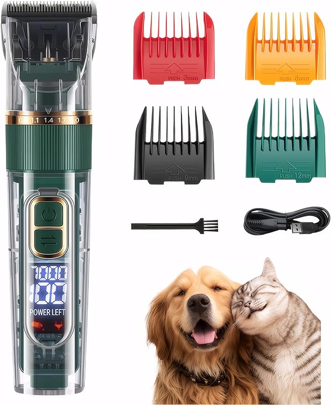FOREGEMATE Pet Clippers and Trimmers Set, Electric Hair Trimmer, Silent, Waterproof, Cordless, Professional Hair Shears, Remover, Scissors, Supplies, Pet Grooming Kit with Clipper Guards for Dog/Cat