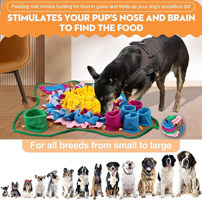 Pet Snuffle Mat for Dogs Sniffle Interactive Treat Game for Boredom Anxiety Relief Dog Feeding Mat Enrichment Dog Puzzles for Dogs Encourages Natural Foraging Skills & Mental Stimulation