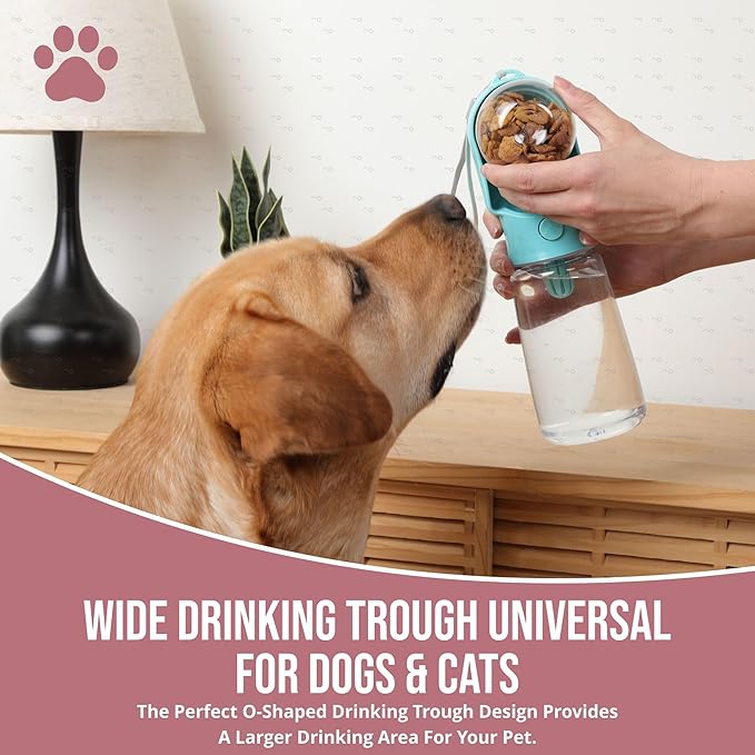 Leak Proof Portable Dog Water Bottle with Bowl – Travel Pet Water Dispenser for Walking & Hiking – Food Grade Plastic – Choose from 3 Colors (Pink, 500 ml)