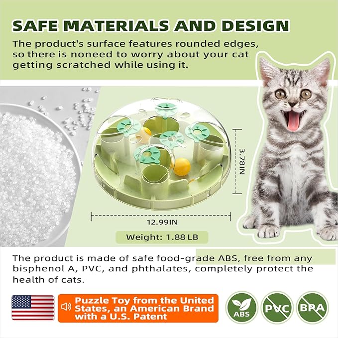 KADTC Cat Puzzle Games Level 3 in 1 Intelligence Mind Game Foraging Balls Kitten Food Puzzles Toy for Indoor Cats Sensory Activity Enrichment Toys Treat Feeder Entertainment Kitty Mental Stimulation