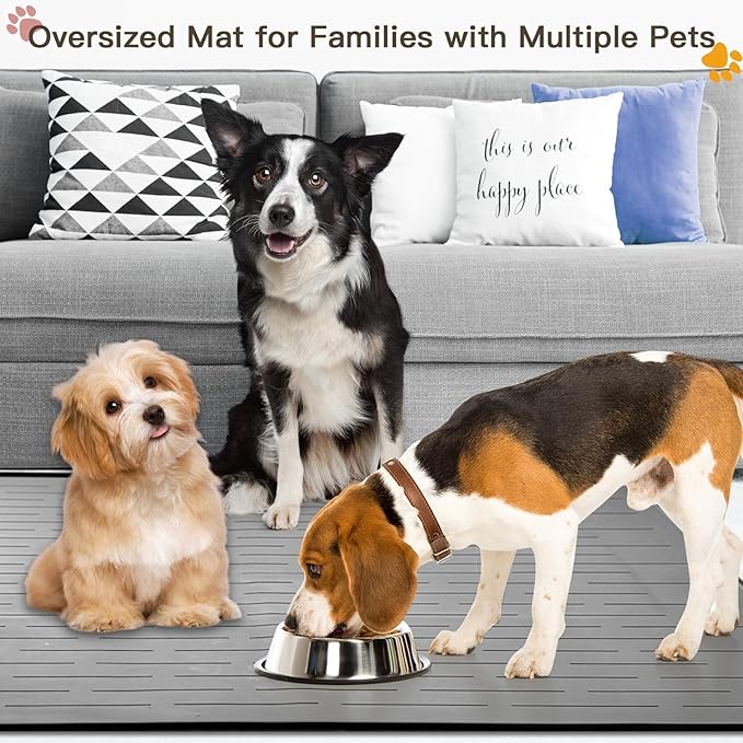 Large Dog Mats for Food and Water, 40"x30" Waterproof Pet Food Mats for Floor Nonslip Silicone Bowl Mats with Raised Edges