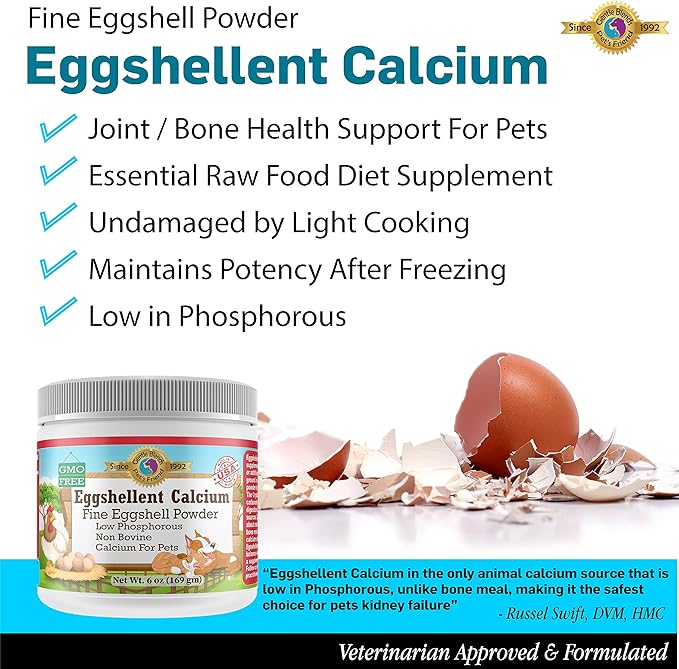 Calcium for Dogs and Cats - Fine Eggshell Powder - Strong Hip & Joint Supplement for Dogs and Cats- Dietary Supplement - No Additives - Pet's Friend Eggshellent Calcium 6oz