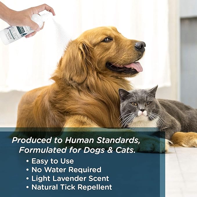 Lillian Ruff Waterless No-Rinse Dog Dry Shampoo Spray with Hydrating Essential Oils - pH-Balanced Dry Shampoo for Dogs - Clean, Condition, Detangle & Deodorize Dry, Sensitive Skin (16oz/Brush)