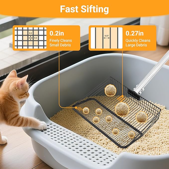 Large Metal Chicken Poop Scooper, 36 to 75" Adjustable Long Chicken Coop Litter Scoop with Stainless Steel Handle, Durable Sand Sifting Litter Shovel for Chicken Coops & Small Farm Animals