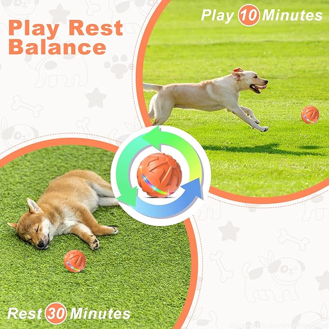 Dog Toys Dog Ball, Durable Motion Active Rolling Balls with Remote Control LED Light, Rubber Peppy Pet Balls for Medium Large Dogs, USB Rechargeable, 3.2-in Diameter (Orange)