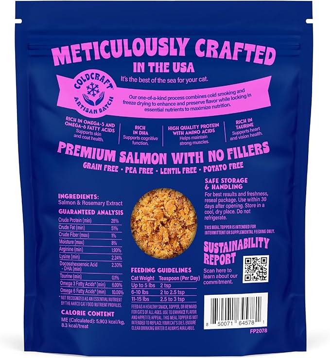 Finfare Freeze Dried Salmon Sprinkles, Grain Free Salmon Meal Topper to Support Taste & Nutrition, High Protein & Omega-3s, Crafted in USA, 1.3oz