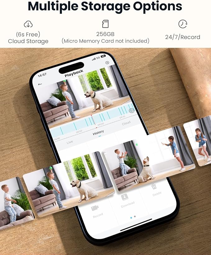 ieGeek 2K Indoor Home Security Cameras,360° Pet Camera with Auto Tracking, Motion & Sound Detection,3MP Night Vision, 2.4G/5G WiFi Dog Camera with Phone App, Cloud & Memory Storage, Works with Alexa