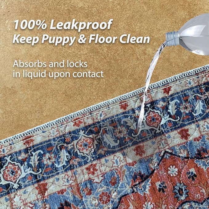 nunubaby Washable Pee Pads for Dogs, Stylish, Non-Slip and Leak-Proof Pee Pads. Reusable Potty Pads for Dogs for Crates and Floors.(Red/Multi, 36" x36")