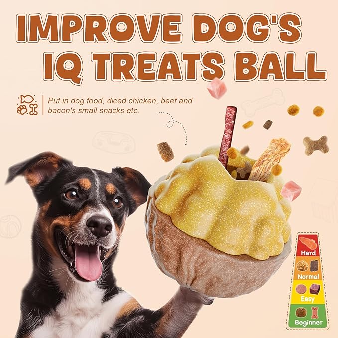 Dog Frozen Treats Toy, Cognitive Dogs Brain Stimulation Puzzle Toys for Aggressive Chewers, Interactive Dispensing Toy Enrichment Keep Them Busy No-Boredom, Tough Nylon&Coffe Wood Fillable Dog Feeder