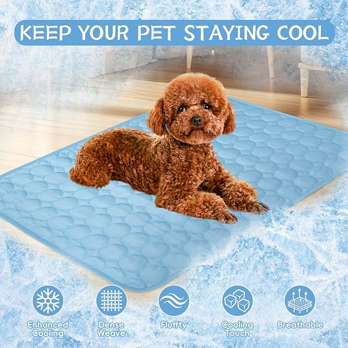 Dog Cooling Mat,2025 Upgrade Pet Cooling Mat for Dogs Cats,Summer Ice Silk Cool Mats & Sleeping Pad for Indoor or Outdoor,Perfect as Blanket for Kennel Sofa Bed Floor Car (Blue, Medium, 23.6"x19.3")