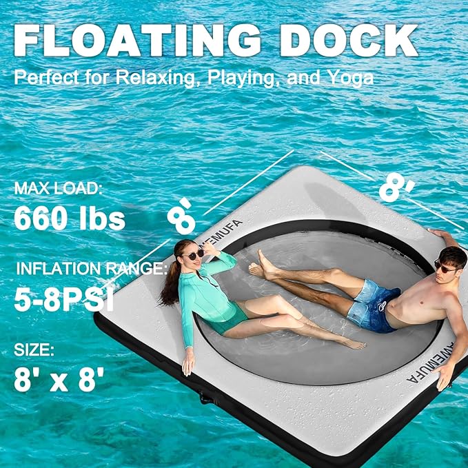 Inflatable Dock Floating Platform with Mesh, Heavy Duty Water Hammock Floats Floating Ring, Tanning Pool Hammock Inflatable Raft Mat Lake Floats for Adults Ocean