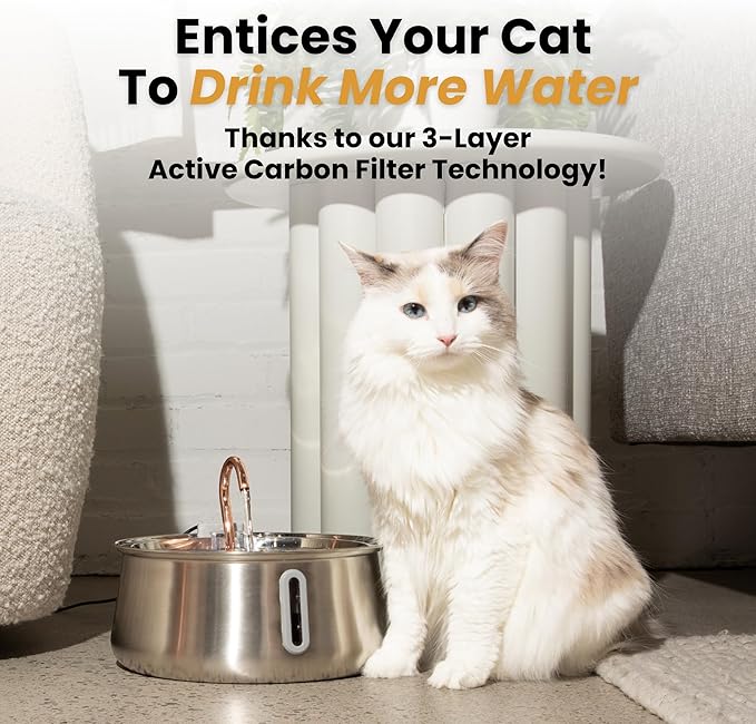 2.0 Large Capacity Stainless Steel Cat Water Fountain – 4L/135oz Indoor Automatic Pet Water Fountain for Cats, Ultra-Quiet Pump, Water Level Indicator, Multi Cat Metal Water Dispenser Bowl