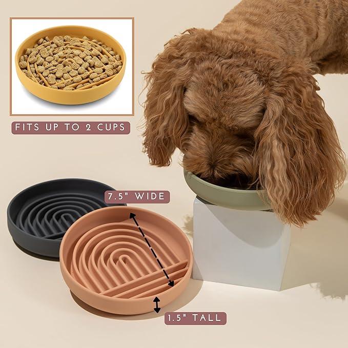 The Slowdown Bowl Silicone Slow Feeder for Dogs & Puppies, Slow Eating, Modern Lick Mat Design, Reduces Gulping, Fits 2 Cups 7.5” Across x 1.5” Tall, Mealtime Challenge, Medium-Ocean