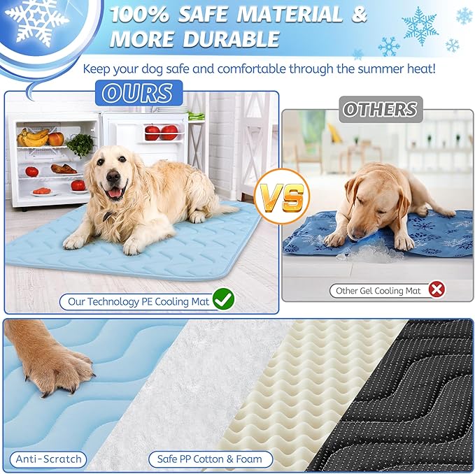 Dog Cooling Mat for Hot Weather-Waterproof Portable Pet Cooling Pad,Cool on Contact,for Crate, Cars & Outdoor Use, Relief for Overheated Dogs (59"x40")