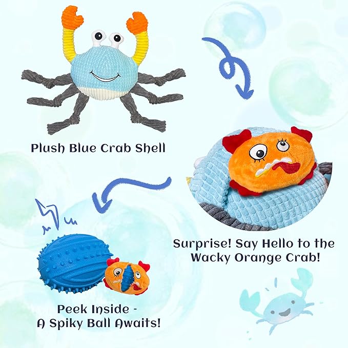 Dog Toys for Aggressive Chewers – 3-in-1 Squeaky Interactive Chew Toy with Spiky Ball for Small, Medium & Large Dog, Pet Plush Toys(Bouncing Ball Not Included)