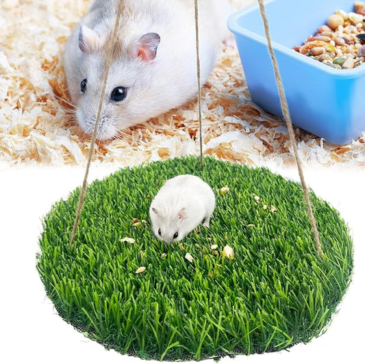 FlidRunest Hamster Foraging Grass Puzzle Hammock Swing, Small Pet Simulation Slow Feeder Mat, Washable Hanging Enrichment Activity for Bunny Guinea Pigs Hedgehog