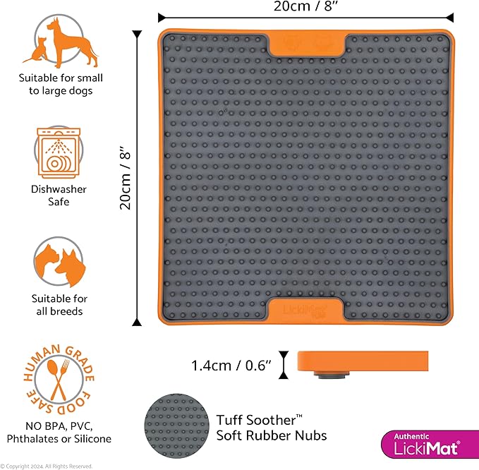 LickiMat Tuff, Heavy-Duty Soother, Dog Slow Feeder Lick Mat, Boredom Anxiety Reducer; Perfect for Food, Treats, Yogurt, or Peanut Butter, Fun Alternative to a Slow Feed Dog Bowl, Orange