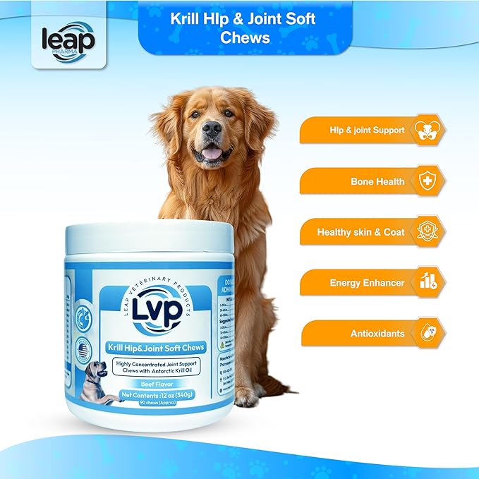 Dogs Suplements Hip & Joint - Krill Oil and Glucosamine Soft Chews, Joint Supplement for Dogs with Krill Oil,Glucosamine, Chondroitin, MSM, Turmeric, Anti Inflammatory, Mobility (Beef 90ct)