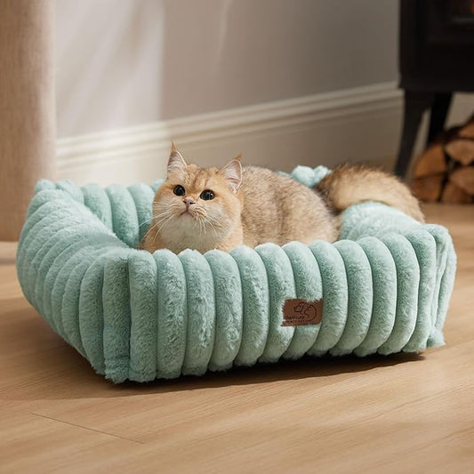 Bedsure Washable Dog Bed for Medium Dogs - Cute Furry Puppy Beds, Rectangle Orthopedic Corduroy Fleece Pet Beds with Removable Zipper Cover, 20x19x6inches, Green