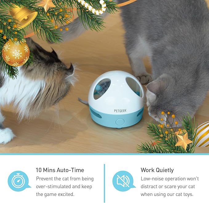 PETGEEK Hidey Mouse Electronic Interactive Cat Toy, Hide Mouse Cat Toy with Squeaky Mouse, Automatic Cat Toys with Catnip Filled Hidey Mouse, Cat Toys Interactive for Indoor Cats Play (Blue)