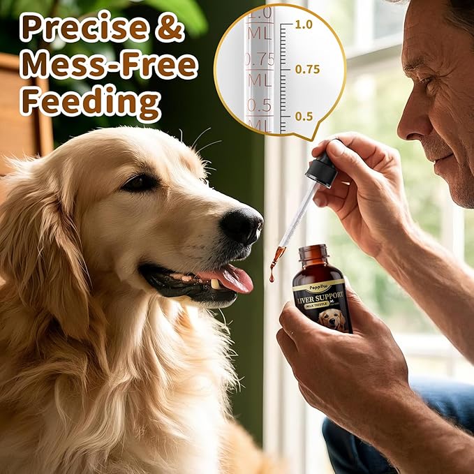 (2 Pack) Poppaw Milk Thistle for Dogs, 9-in-1 Liver & Kidney Support Drops with Artichoke, Resveratrol, Marigold Extract, Natural Detox Herbal Supplement for Liver Function, Bacon Flavor, 2 Oz