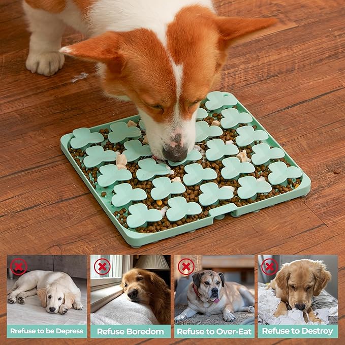 Snuffle Mat for Dogs, Lick Mat for Dogs to Slow Down Eating, Dog Puzzle Toys for Large and Medium Breed Dogs, Silicone Dog Bowls for Dry, Wet, Raw Food, Green