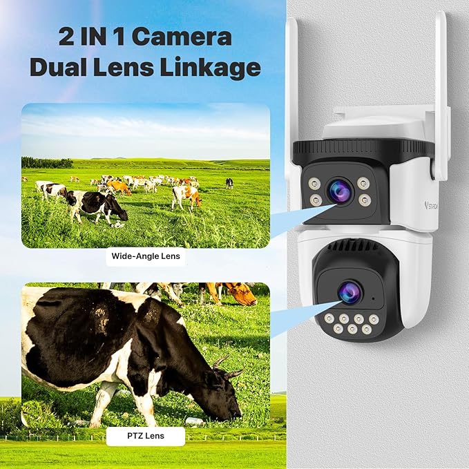 VSTARCAM 3MP+3MP Dual-Lens Outdoor Security Camera Wireless, 2K, 360° View, Color Night Vision, PIR Motion Detection, Spotlight Siren Alarm, 2-Way Talk, IP66 Weatherproof, Cloud/SD Storage