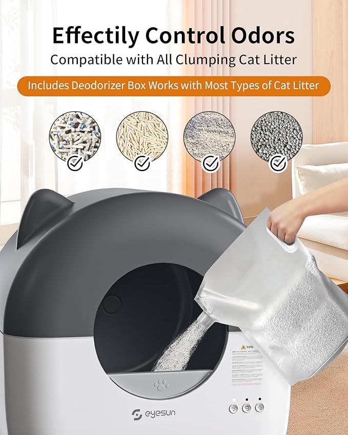 Self Cleaning Litter Box,76L Automatic Cat Litter Box Self Cleaning with APP Control,Low Noise,Safety Protection,Roll Garbage Bags,Deodorizer and Cleaning Brush for Multiple Cats