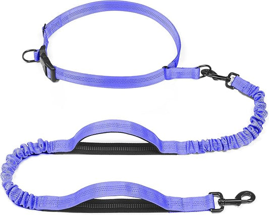iYoShop Retractable Hands Free Dog Leash - Dual Handle Bungee Waist Leash for Small, Medium and Large Dogs (Medium/Large, 25-150 lbs, Royal Blue)