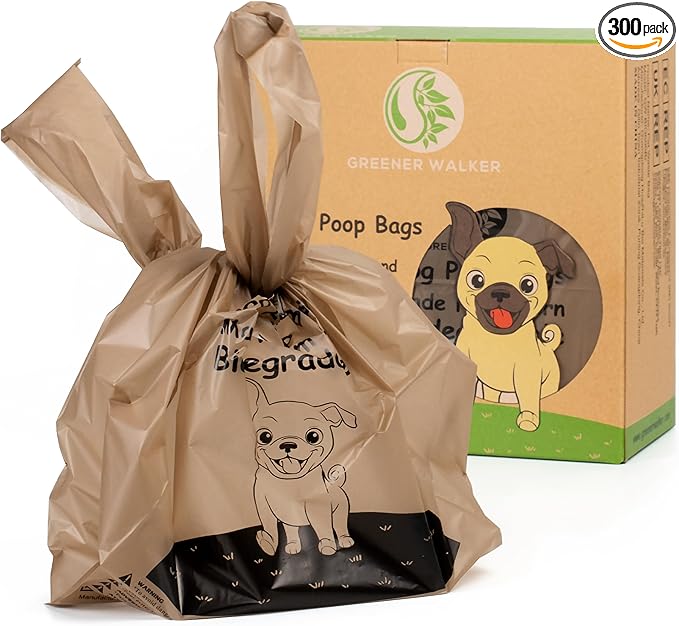 Greener Walker Poop Bags for Dog Waste-300 Bags,Extra Thick Strong 100% Leak Proof Biodegradable Dog Waste Bags(Brown)