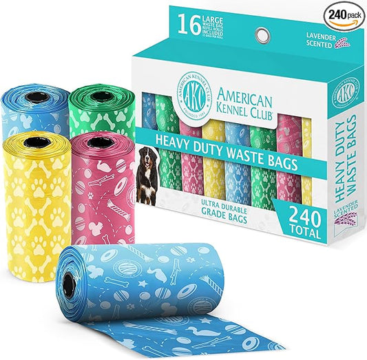 AKC Dog Poop Bags - Leak Proof Pet Waste Bags - 16 Refill Rolls - Lavender Scent - 240 Count (Toy Print)
