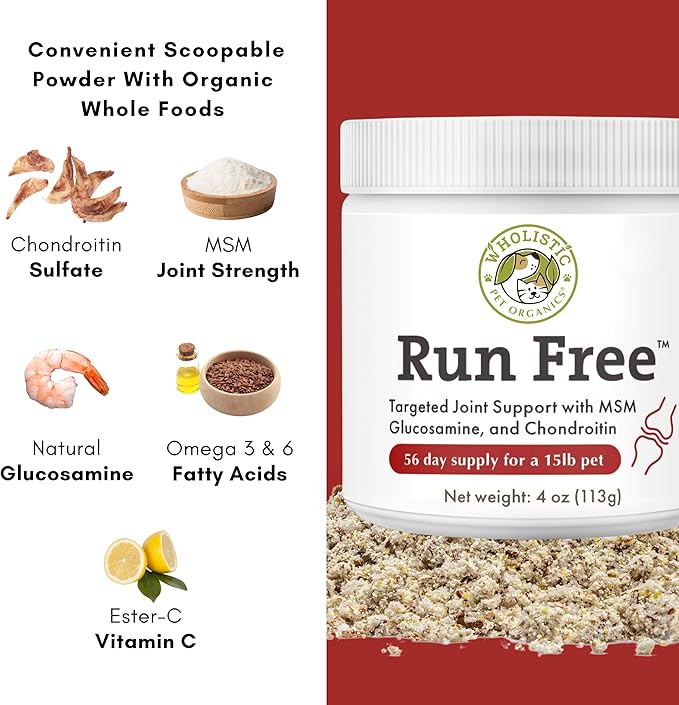 Wholistic Pet Organics Joint Supplement for Dogs - 4 Oz - Daily Dog Hip and Joint Supplement with Glucosamine Chondroitin & MSM to Support Mobility - All Breeds & Ages - Organic Glucosamine for Dogs