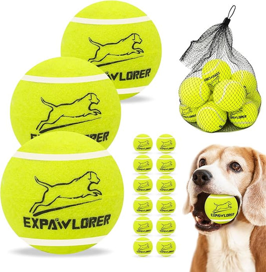 EXPAWLORER Tennis Toys for Dogs, 2.5 Inch Dog Toy Tennis Balls with Squeaker, 12 Pack Interactive Squeaky Dog Balls for Aggressive chewers,Perfect Pet Toy for Small, Medium + Large Dogs
