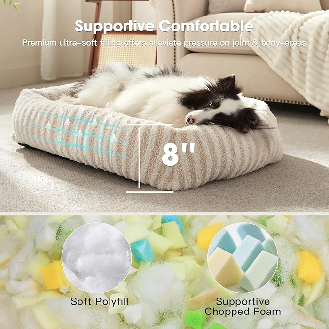 MIXJOY Dog Bed Large Size, Washable Large Dog Beds with Removable Cover, Rectangle Pet Beds for Big Dogs, Soft Warming Calming Pet Bed with Non-Slip Bottom, 36"x27"x8", White