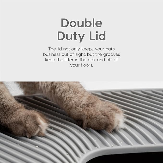 IRIS USA Top-Entry Litter Box with Scoop, Enclosed Square Style Litterbox with Odor Control, Easy to Clean for Cats, Covered Dog Proof Litter Box Design, White/Gray