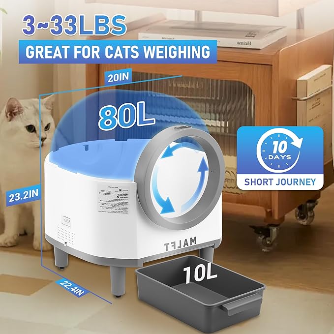 Automatic Cat Litter Box 90L, Self-Cleaning Litter Box - WiFi/Smart APP Control, Night Mode, Anti-Pinch Safety System for Multiple Cats, Includes Premium Mat & Waste Bags