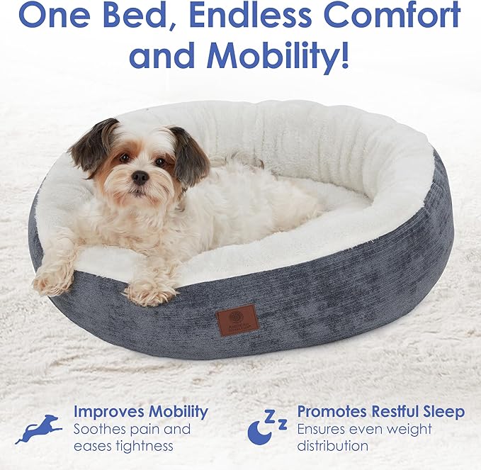 AMERICAN KENNEL CLUB 25" Mason Fabric Round Pet Bed - Stylish Washable Dog Bed with Non-Slip Bottom, Plush Sleeping Surface - for Cats, Medium Breeds