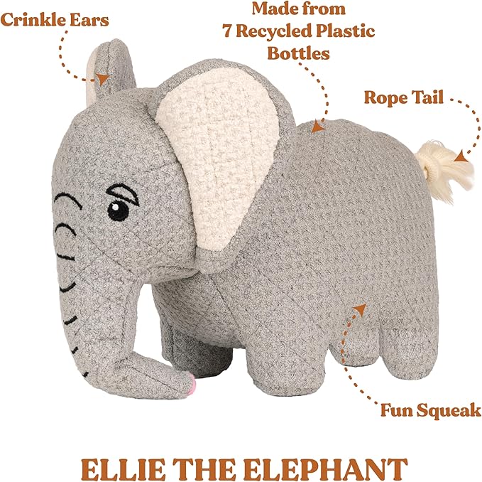 Savanna Collection Dog Toys | Jumbo Sized Ellie The Elephant | Cute, Durable, & Sustainable Plush Chew Toys for Dogs 50 lbs & up | Eco Friendly & 100% Recycled Materials