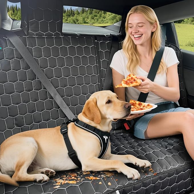 Dog Car Seat Covers for Tesla Model 3,100% Waterproof Back Seat Cover for Cars Armrest Compatible Nonslip Car Rear Seat Protector for Dogs & Kids, Easy Clean Tesla Model 3 Accessories