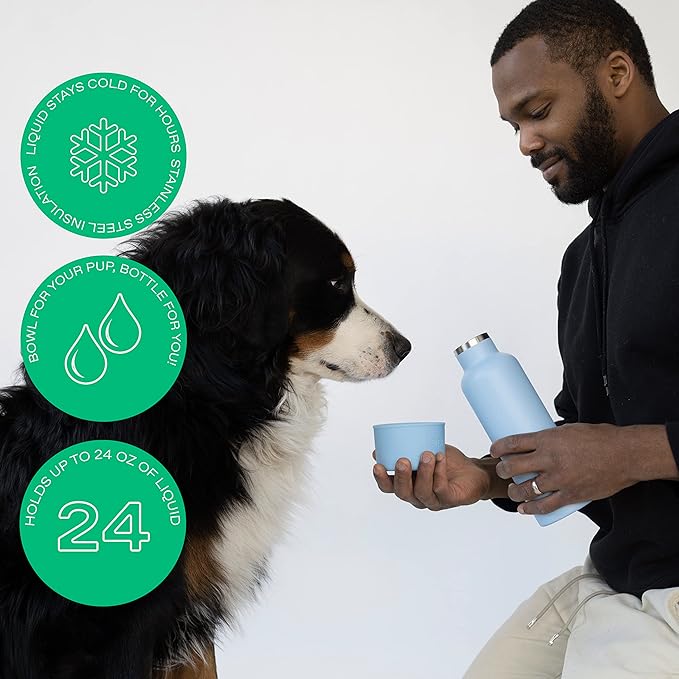 Springer Dog and Me 24oz Stainless Steel Insulated Water Bottle - Cold for 12+ Hours – Portable Dog Water Bottle with Integrated Travel Water Bowl for Dogs, Portable Dog Water Bottle – Lilac/Green