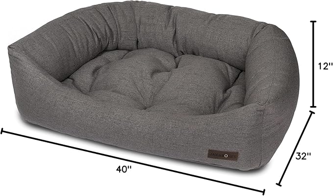Jax & Bones Napper Dog Mat - Large Grey Machine Washable Bed With Extra Heavy Duty Bolstered Sides - Lark Graphite | 40 x 32 Inches